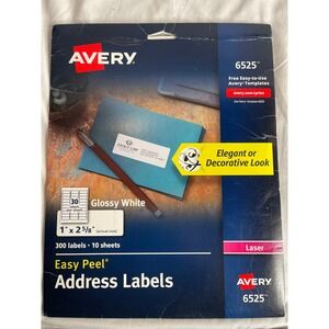 Avery 6525 Easy Peel Address Labels Glossy White 1x2.58 Laser 8 Sheets 240 Count
